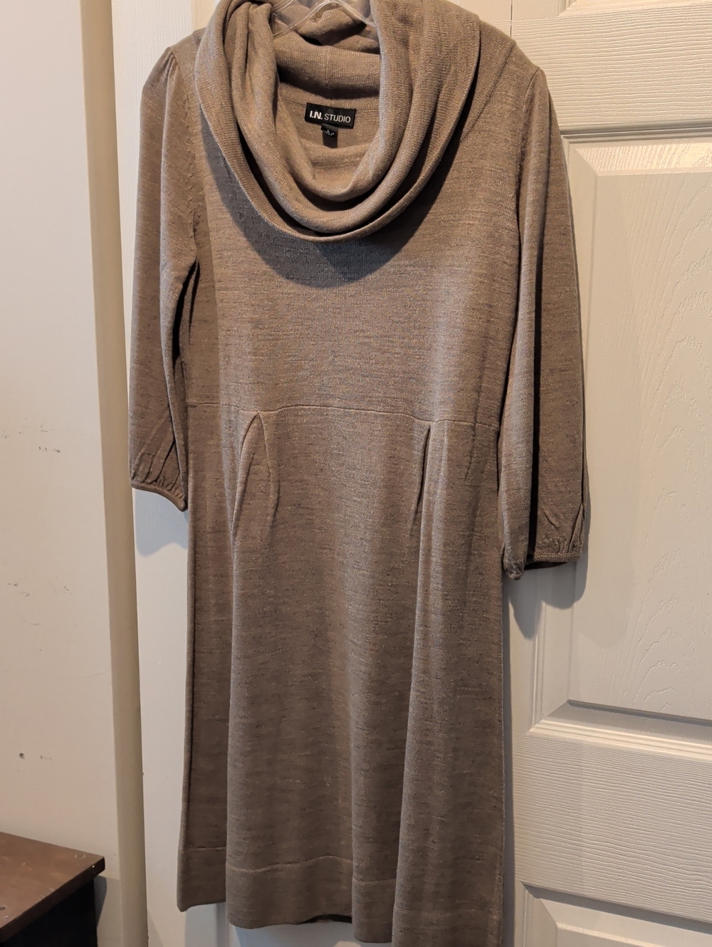 I.N. Studio Taupe Cowl Neck Sweater Dress